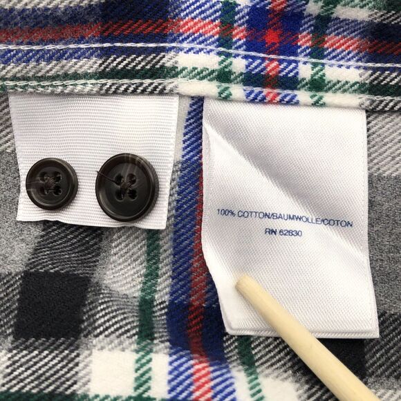 Lands End Mens Flannel Shirt Black White Plaid Size Large Button Down Casual Emo - Picture 8 of 11